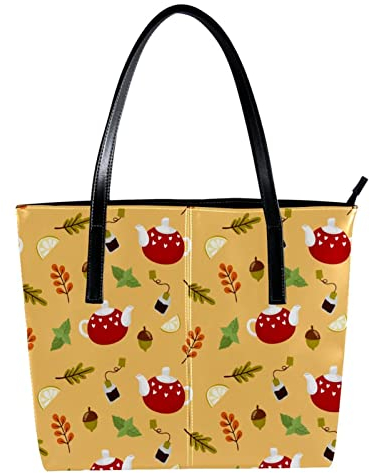 Autumn Tea Pot and Acorn-01 Shoulder Tote Bag Lightweight Casual School Bag Teacher Bag Handbag Purse