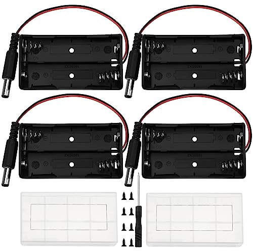 4 Pezzi 18650 Supporto Batteria, KUOQIY 2 x 3.7V Portabatterie con Spina CC, con 2 Pezzi Custodia Batteria in Plastica e Cacciaviti e Viti