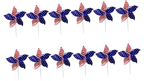 CIYODO 12st Windräder Mit Us-Flagge Outdoor-spielset Spielzeug Windräder Zum Veteranentag Windmühle Mit Amerikanischer Flagge Usa-Rasen-windräder Hofdekor Plastik Spinner Rot Weiß Blau