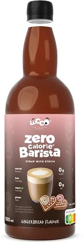 LoCCo Kalorienfreier Barista Sirup für Kaffee mit Stevia – Zero Kalorien, Zuckerfrei, Keto (Geschmack: Lebkuchen) 1L