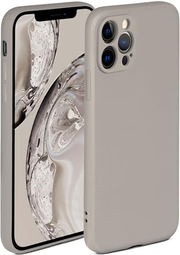 ONEFLOW Custodia morbida per iPhone 12 Pro Max in silicone con protezione per fotocamera, custodia in silicone con protezione elevata per display, cover posteriore morbida, colore: tortora