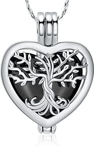 QGJNSGC Tree of Life Urn Necklaces for Ashes Heart Shape Cremation Jewelry Memorial Keepsake Jewelry Gifts for Women Men Memorial Lockets Ashes Holder for Pet (Silver-black)