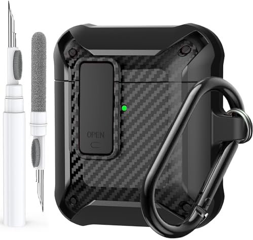 Olytop Schutzhülle für Airpods 2. 1. Generation, Schloss mit Reinigungsset, robuste Schutzhülle für AirPods der 2. / 1. Generation, stoßfest, mit Schlüsselanhänger, für Apple iPods 2. / 1. Generation,