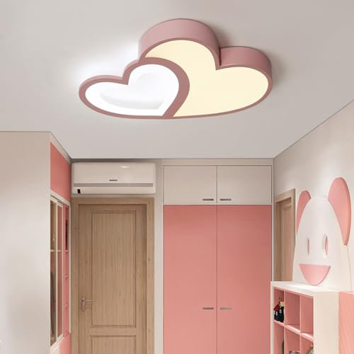LED Deckenleuchte Dimmbar Kreativ Rosa Herz Design Kinderzimmer Lampe Deckenlampe Kinder Schlafzimmer mit Fernbedienung Modern Dekoration Cartoon Deckenbeleuchtung für Jungen Mädchen Babyzimmer, D55cm