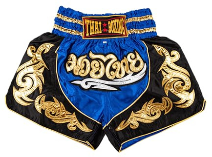 MUAY NATION Pantaloncini Muay Thai per Uomo e Donna, Pantaloncini da Boxe MMA dal Taglio Slim, Abbigliamento da Allenamento per Kickboxing (IT, Testo, M, Regular, Regular, Blu)