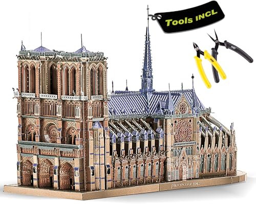Piececool Metal 3D Puzzle Notre Dame de Paris with Tool, Model Kits for Adults to Build, 304 Stainless Steel, Assembly is required, Difficulty level 5