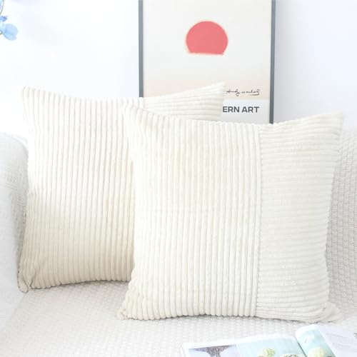 OYIMUA Cord Kissenbezug 45x45 Beige Kissenbezüge Kordsamt 2er Set Weich Gestreift Deko Kissen Kissenhüllen Modern Sofakissen Dekokissen Kuschelig Kissenhülle Zierkissen Wohnzimmer