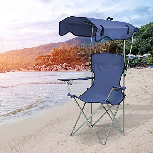 OHMG Sedia da campeggio con baldacchino di ombreggiatura,Porta bicchieri e borse da trasporto,Sedia pieghevole portatile con parasole,Sedie da pesca,Sedia per pic-nic,Giardino,Spiaggia,Sport all'aria