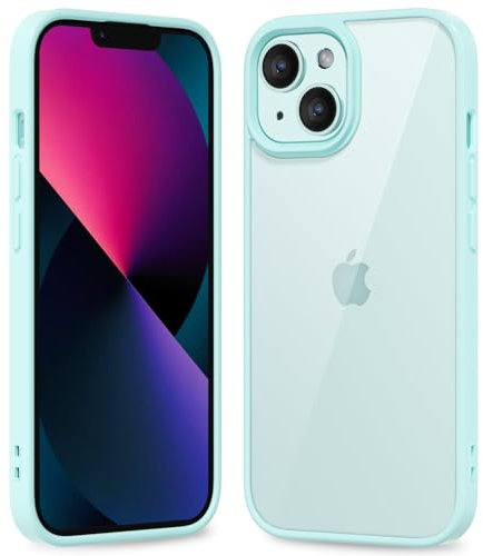oakxco Thin Slim Clear case for iPhone 13 Mini, Transparent Hybrid Hard Shell Plastic & Soft Silicone Rubber Bumper, Non-Yellow Acrylic Protective Lightweight Cover for Women, Mint Green