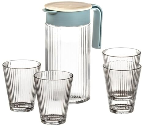 Set jarra de cristal para agua de 1 litro con 4 vaso de 230 ml
