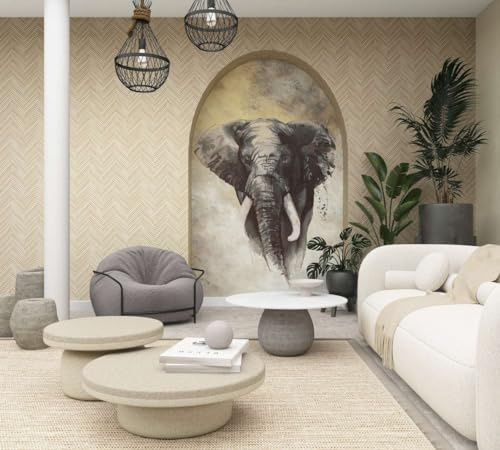 Fototapete Vlies Exotisch Elefant Aquarelloptik Beige Anthrazit 33098