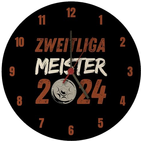 speecheese St. Pauli Meisterschale Wanduhr mit Spruch Zweitliga Meister 2024 Fußball Hamburg Reeperbahn Aufstieg Trophäe Wettbewerb Gewinner Felge