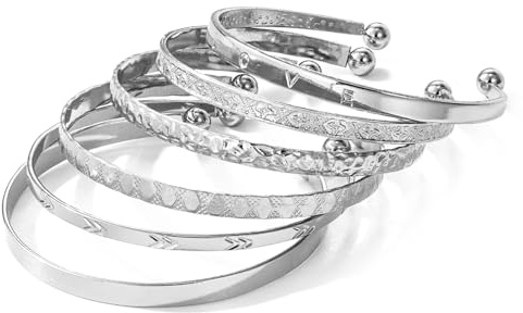 17IF Silver Bangle Bracelets For Women Boho Stack Cuff Bracelet Set