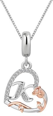 KunBead 18 inch Initial K Letter Rose Heart 26 Alphabet Love Charm Birthday Pendant Necklace for Women