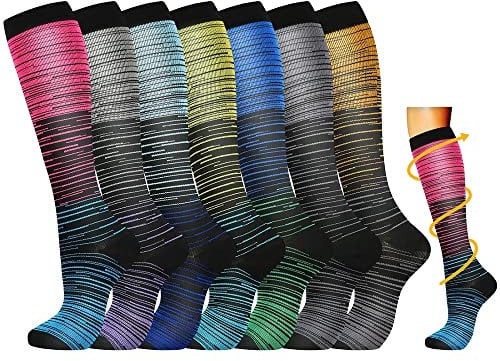 Losvcbcx 7 Paar Kompressionssocken für Damen und Herren mit 15–20 mmHg sind die besten Sport- und Medizinstrümpfe für Krankenschwestern auf Flugreisen