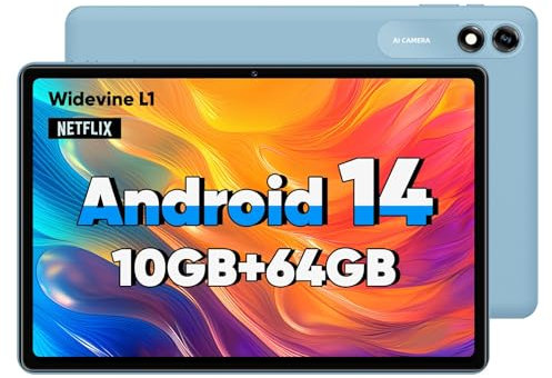 COLORROOM Android Tablet, 10.1 inch Octa-Core Android 14 Tablets with 10GB RAM + 64GB ROM 1TB Expand, GPS, 6000mAh, 1280x800 IPS Display, BT5.0, Dual Camera, WiFi 5, GPS (Blue)