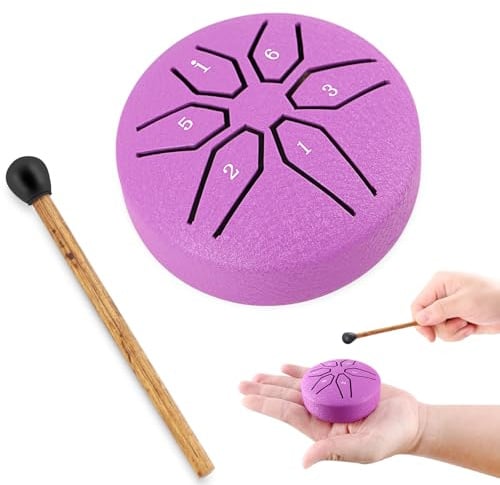 EASTROCK Mini-Stahlzungentrommel 3 Inch 6 Notes Handpan-Trommel Violett | Geeignet für Anfänger,Erwachsene,Profi-Künstler.Mini Stahltrommel, Trommel Hammer, Buch.
