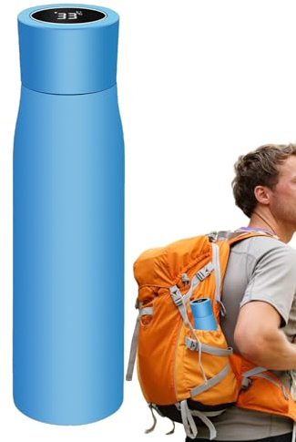 Ruwshuuk Botella de agua inteligente, pantalla de temperatura, botella térmica LED con reloj despertador inteligente, parte inferior antideslizante, boca ancha, botella de agua aislada al vacío para