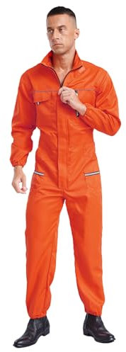 Oyolan Men's Stand Collar Coverall Jumpsuit Overall Workshop Clothing Engineering Boiler Suit Workwear Orange 185/3XL