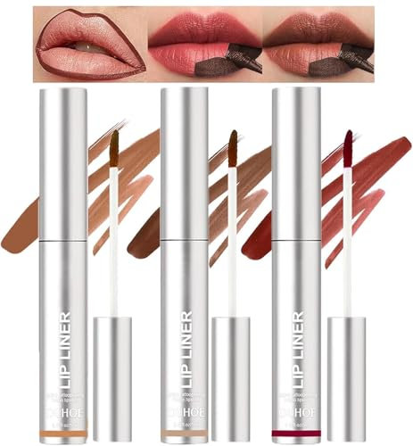 Lipliner Peel-Off Lip Liner Tattoo, 3 Stück Peel-Off Lip Stain, Burgunderrot & Dunkelbraun & Hellbraun Langanhaltender Lip Stain Peel-Off, Angereichert mit Hyaluronsäure & Vitamin E