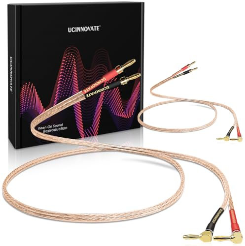 UCINNOVATE 2 Pack 13 AWG Speaker Cable with Banana Plugs, 2X 2m HiFi Speaker Wire with 4mm Gold-Plated Right Angle Banana Plugs, Solid Audio Cable Speaker Cord for Audiophile Home Theater (2m / 6.5FT)