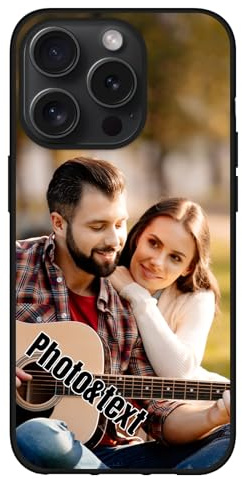 Personalisierte Handyhülle für iPhone 15 Pro Hülle Personalisiert Foto Bild Digital individuelles Custom Logo Text Namen Schutzhülle Silikon Schwarz Ultradünn Case Umfassender Schutz Kratzfest