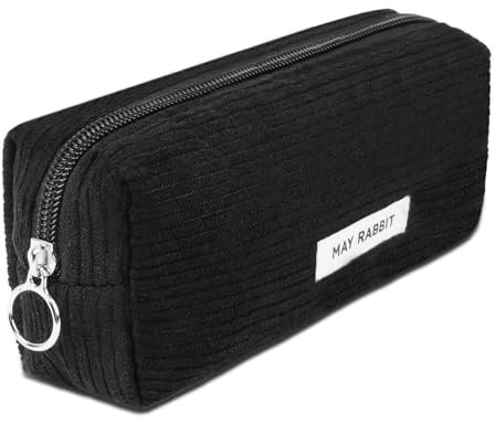 OFFCUP Federmäppchen Mädchen Mäppchen aus Kord, Pencil Case Teenager Stiftetasche Tragbare Schreibwaren Tasche, Federtaschen Schlampermäppchen mit Reißverschluss, Federmappe für Schule, Büro - Schwarz