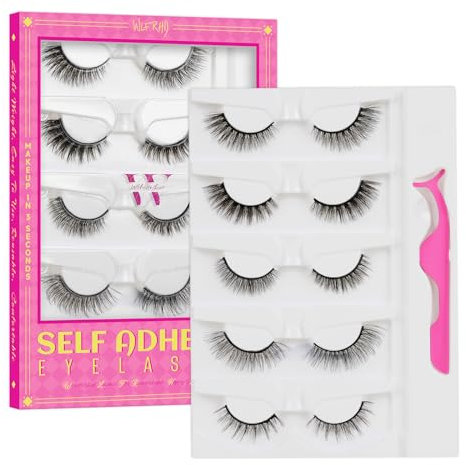 Cils auto-adhésifs - 5 paires de faux cils auto-adhésifs réutilisables, naturels, sans colle, application facile à la maison avec une pince à épiler (mélange de fruits de fête)