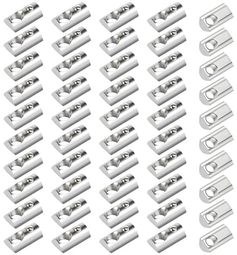 Alriedy 50 Stück Nutensteine M6 mit Zentrierung Kugel Nut, T Nutsteine Schrauben Set,M6 Kohlenstoffstahl Gleitmutter, für Aluminiumprofile, Zentrierung Steg,für 3D-Drucker und CNC