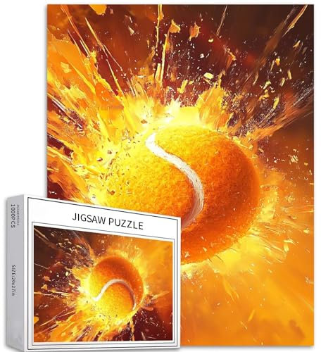 Exploding Orange Tennis Ball 1000 Pieces Jigsaw Puzzles for Adults Tennis Sports Puzzles Ball Games Puzzle Challenging Family Game Night Colorful DIY Crafts Puzzles Home Wall Decoration