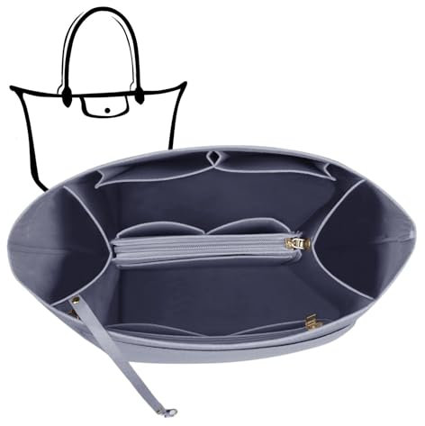 Charinor Taschen Organizer für Longchamp, Taschenorganizer L aus Filz mit Schlüsselkette und Bag in Bag(Grau, L)