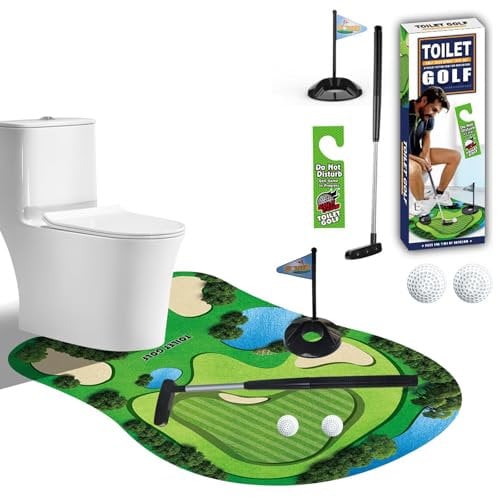 CIGAA Toilet Golf Game, Practice Mini Golf in Any Bathroom Funny Golf Gifts for Men Dad Husband Boyfriend Brother, White Elephant Gifts for Adults