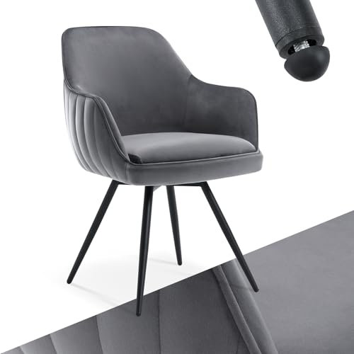Esszimmerstuhl Samt Moderner Stuhl Gepolsterter Schminktischhocker Rückenlehne Armlehnen bis 120kg Belastbarkeit Bodenfreundliche für Wohnzimmer Schlafzimmer Esstisch 1er Pack Grau