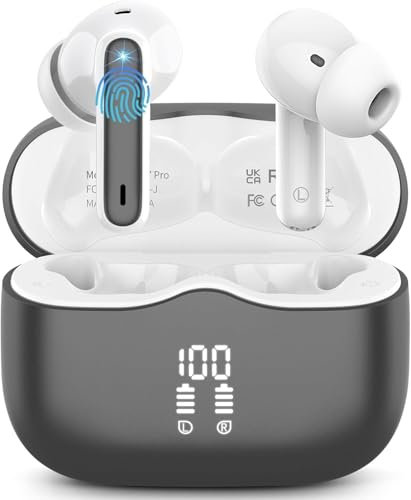 Wireless Earbuds, Bluetooth 5.3 Headphones in Ear with HiFi Stereo Deep Bass, 40H Playtime Wireless Earphones mit 4 ENC Noise Cancelling Mic, IP7 Waterproof Bluetooth Earbuds, LED Display, Dark Gray