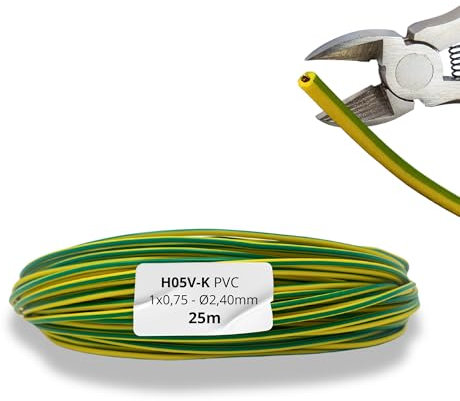 HALOTEC 25 Metros Cable Unipolar Flexible aislamiento en PVC Amarillo-verde 1x0,75 mm² | Cable Eléctrico Unipolar Amarillo-verde 0,75 mm² | Cable de Cobre Flexible | Cordón unipolar |H05V-K