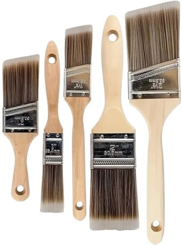 XIUsheUA 5-Piece Professional Wood Paint Brush Set Wooden Painting Flat Angled Brush DIY Decorative Tool For Wall Furniture Painting for fences, masonry