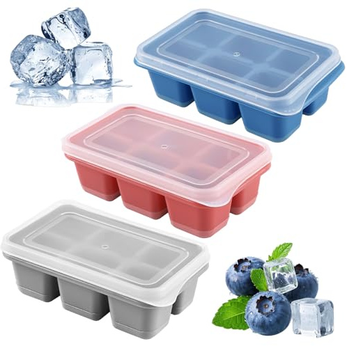Bofanze 3 Pezzi Vassoio per Cubetti di Ghiaccio con Coperchio,Base Flessibile,Impilabili Vaschette Ghiaccio Formine Cubi Ghiaccio Riutilizzabili Stampo per Ghiaccio per Cocktail e Whisky