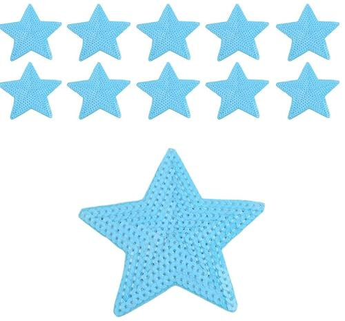 10pcs Blue Star Sequin Iron On Patches,Bling Sequin Star Patches Appliques Fabric Sticker for Clothing,Jeans,Bags,Hats Repair & Decoration,9cm*8.5cm