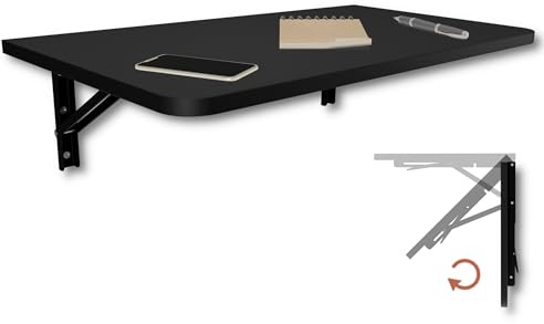 KDR Wandklapptisch 70x40 cm Schwarz mit abgerundeten Ecken – Klappbarer Tisch zur Wandmontage – als Esstisch, Schreibtisch, Küchentisch oder Arbeitsplatz – Platzsparend & vielseitig einsetzbar