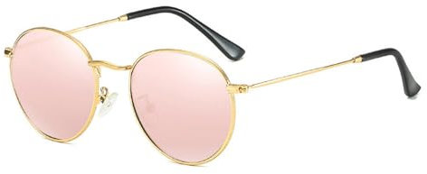 YLTPHD Occhiali da sole rotondi con lenti UV400 per donna e uomo, rosa a specchio