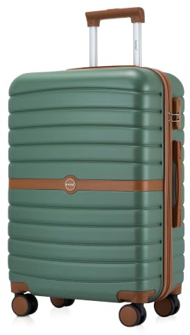 KONO Reisekoffer Mittelgroß Leichter Rollkoffer mit Doppelrollen 62L | Robuste ABS+PC Hartschale, 360° Doppelrollen, Zahlenschloss, Koffer L Ideal für Urlaub, Business und Städtereisen, Grün/Braun