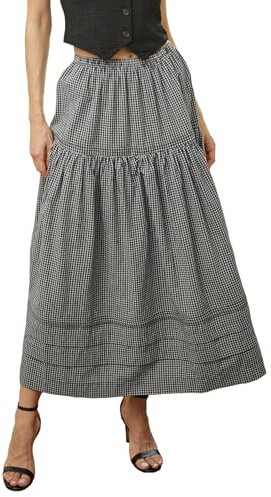BEAUTELICATE Damen Stufenrock Baumwolle Rock A-Line Lang Bohemien Rock Sommerrock Strandrock Knöchellänge Elastische Taille Weiß S-XXL