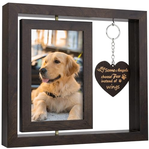 Hunde-Gedenkgeschenke, drehbarer Fotorahmen 6x4, doppelseitiger Bilderrahmen, Haustier-Gedenkstätte für Desktop-Anzeige, Braun