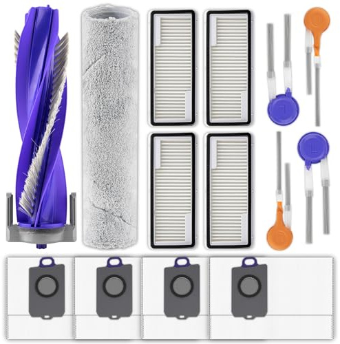 Confezione da 14 pezzi di ricambio Flow compatibili con robot aspirapolvere Narwal Flow, 1 spazzola a rullo, 1 mocio a pista, 4 spazzole laterali, 4 filtri HEPA, 4 sacchetti per la polvere, kit di