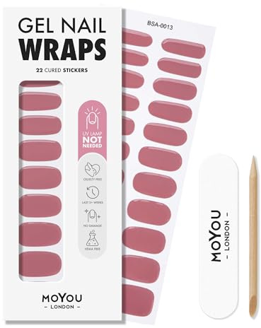 MOYOU LONDON Gel Nail Wraps – 22 Pre-Cured Gel Stickers for Instant Manicure – No Lamp Needed, Glossy & Chip-Resistant Finish, Vegan & Cruelty-Free, Easy to Apply & Remove – Lasts Up to 14 Days