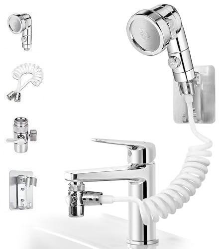 Encuryna - Doccetta per lavabo con tubo, 1,5 m, soffione doccia con supporto, supporto per doccia e erogatore per rubinetto, rubinetto per disabilità, anziani