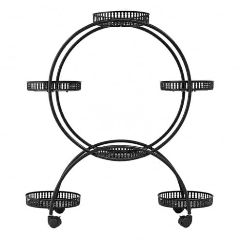 Pflanzenregal Outdoor, 6-Etagen Blumenständer Hoch Pflanzenturm Schwarz | Metall, Easy Assembly, Platzsparend, Robuster, mit Rollen, mit Kippschutz, für Balkon Terrasse Wohnzimmer