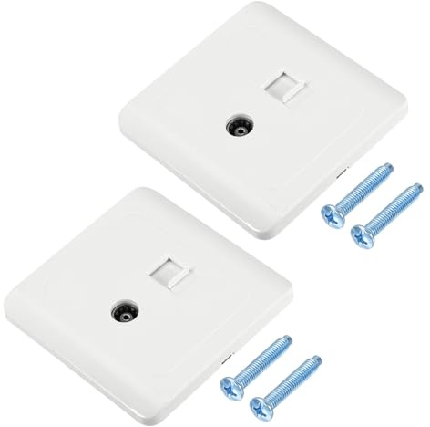 sourcing map 2Pcs RJ45 CAT6 Socket with M4 Screw,86x86mm,White | TV Aerial Coaxial Socket,Wall Plate Outlet for Home Ethernet Cable Lead Networking