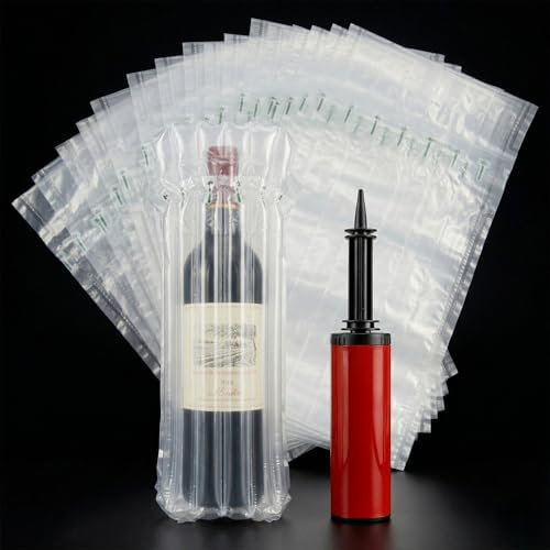 Lot de 50 sacs gonflables pour bouteilles de vin, bouteilles en verre et objets fragiles, avec pompe à air, haute stabilité et protection