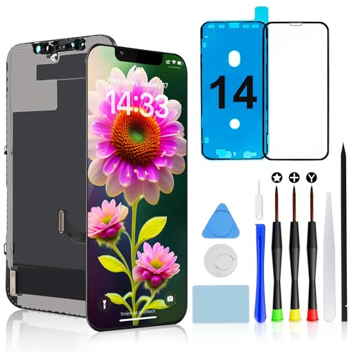 Pantalla para iPhone 14 6,1 LCD COF FHD Kit Repuesto Táctil Digitalizador | Pantalla Retina LCD FHD, Tacto Fluido, Face ID y Apta para Gafas de Sol, Incluye Kit, Cristal Templado y Sello Impermeable